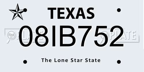 08IB752 Texas License Plate