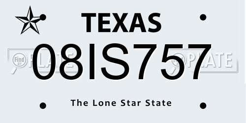 08IS757 Texas License Plate