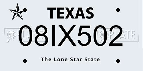 08IX502 Texas License Plate