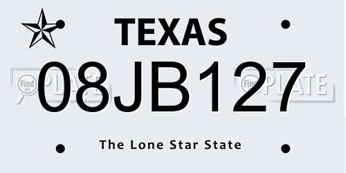 08JB127 Texas License Plate