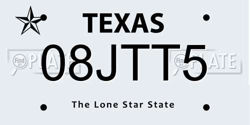 08JTT5 Texas License Plate