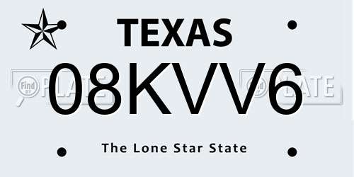 08KVV6 Texas License Plate
