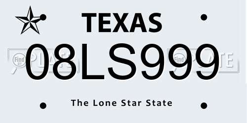 08LS999 Texas License Plate
