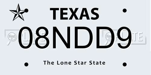 08NDD9 Texas License Plate