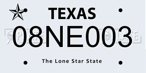 08NE003 Texas License Plate