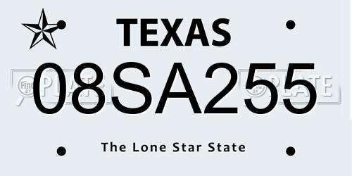 08SA255 Texas License Plate