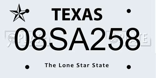 08SA258 Texas License Plate