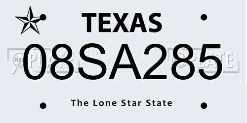 08SA285 Texas License Plate
