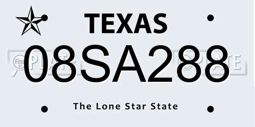 08SA288 Texas License Plate