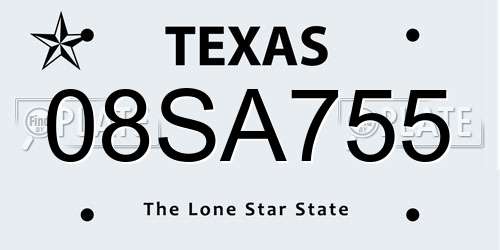 08SA755 Texas License Plate