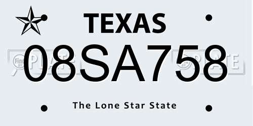 08SA758 Texas License Plate