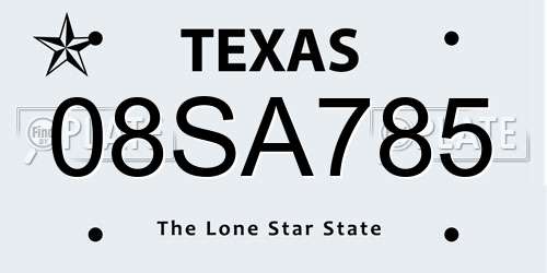 08SA785 Texas License Plate