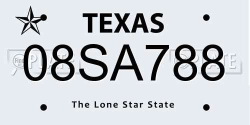 08SA788 Texas License Plate