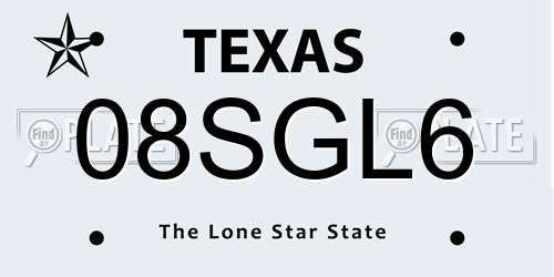 08SGL6 Texas License Plate