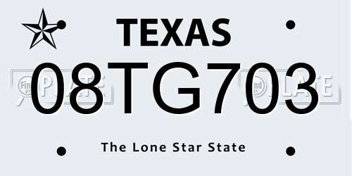 08TG703 Texas License Plate