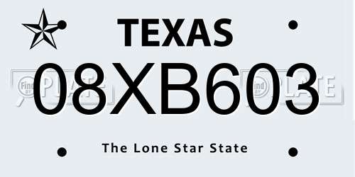 08XB603 Texas License Plate