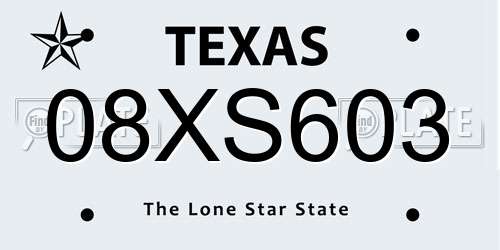 08XS603 Texas License Plate