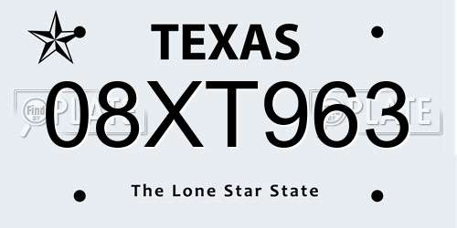 08XT963 Texas License Plate