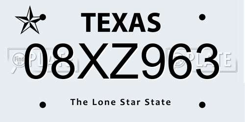 08XZ963 Texas License Plate