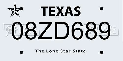 08ZD689 Texas License Plate