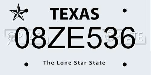 08ZE536 Texas License Plate