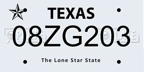 08ZG203 Texas License Plate