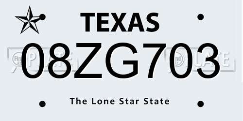 08ZG703 Texas License Plate