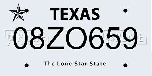 08ZO659 Texas License Plate