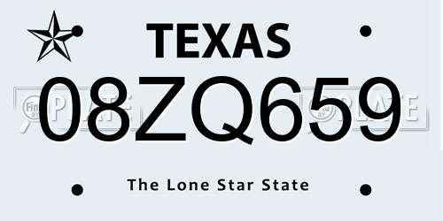 08ZQ659 Texas License Plate