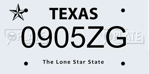 0905ZG Texas License Plate