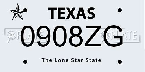 0908ZG Texas License Plate