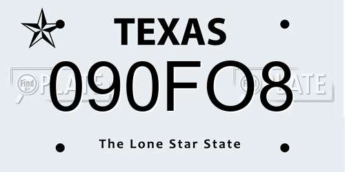 090FO8 Texas License Plate