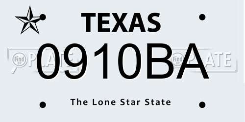 0910BA Texas License Plate