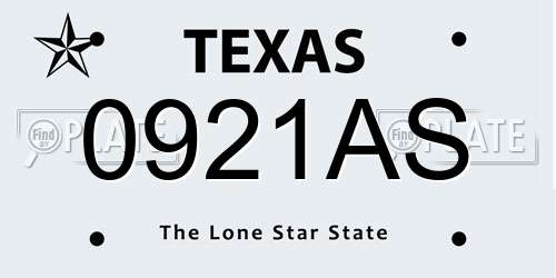 0921AS Texas License Plate