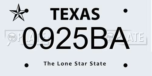 0925BA Texas License Plate