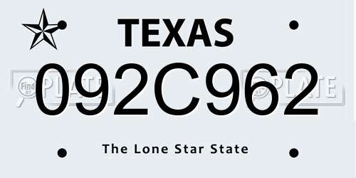 092C962 Texas License Plate