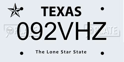092VHZ Texas License Plate
