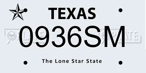 0936SM Texas License Plate