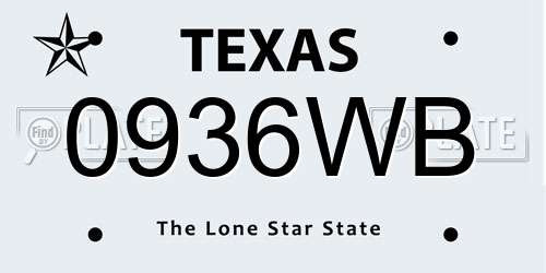0936WB Texas License Plate