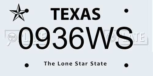 0936WS Texas License Plate