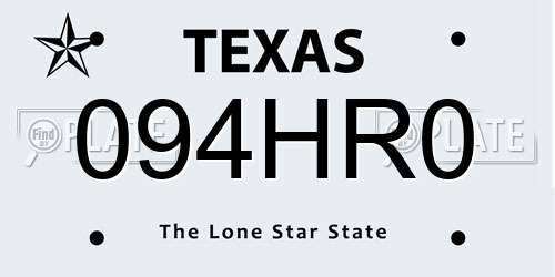 094HR0 Texas License Plate
