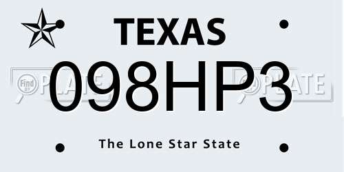 098HP3 Texas License Plate