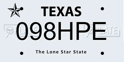 098HPE Texas License Plate