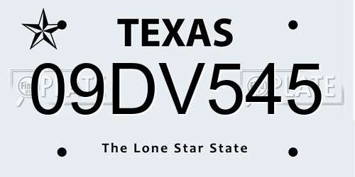 09DV545 Texas License Plate