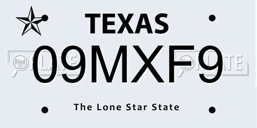 09MXF9 Texas License Plate