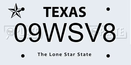 09WSV8 Texas License Plate