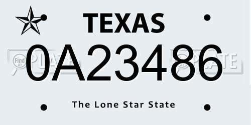 0A23486 Texas License Plate