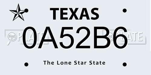0A52B6 Texas License Plate