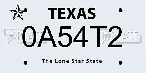 0A54T2 Texas License Plate