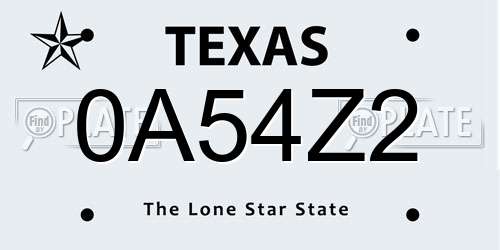 0A54Z2 Texas License Plate